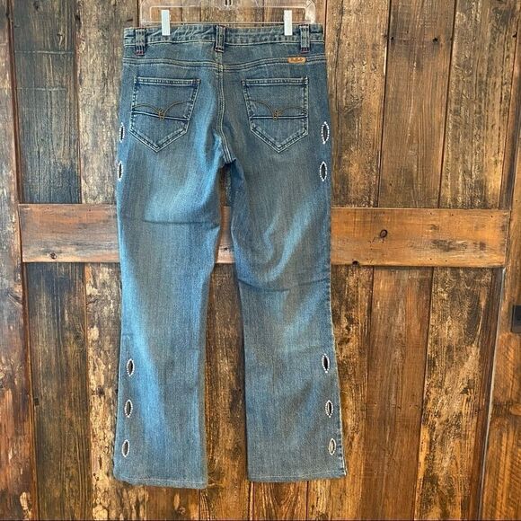 Buffalo Jeans Sz 29 Blue Kimmie Rhinestone Side Sexy Cut-Out HandPainted Jeans - Picture 3 of 11